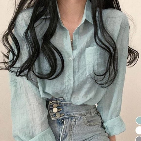 루즈핏 여성 긴 팔 셔츠 오버핏 여성 여름 셔츠 남방 - 상품 이미지