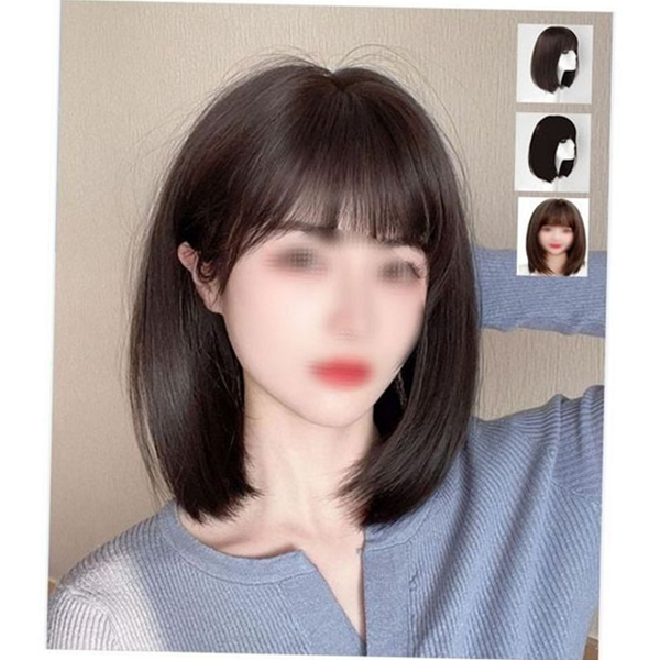 시스루 여성 중단발 가발 스트레이트 통가발 패션 헤어 - 상품 이미지