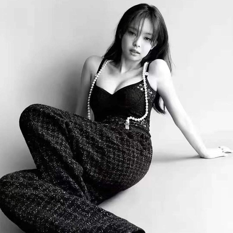 스트랩 멜빵끈 체인 바지 여성 진주 코디 허리 여성 정장 집게 - 상세 이미지 3