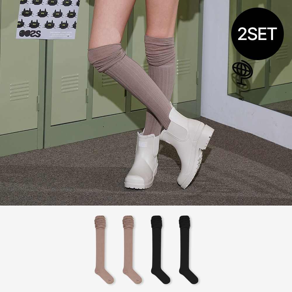 싹스탑 여성 2켤레 레이어드 오버 하이 니삭스 패션 양말 - 상세 이미지 2