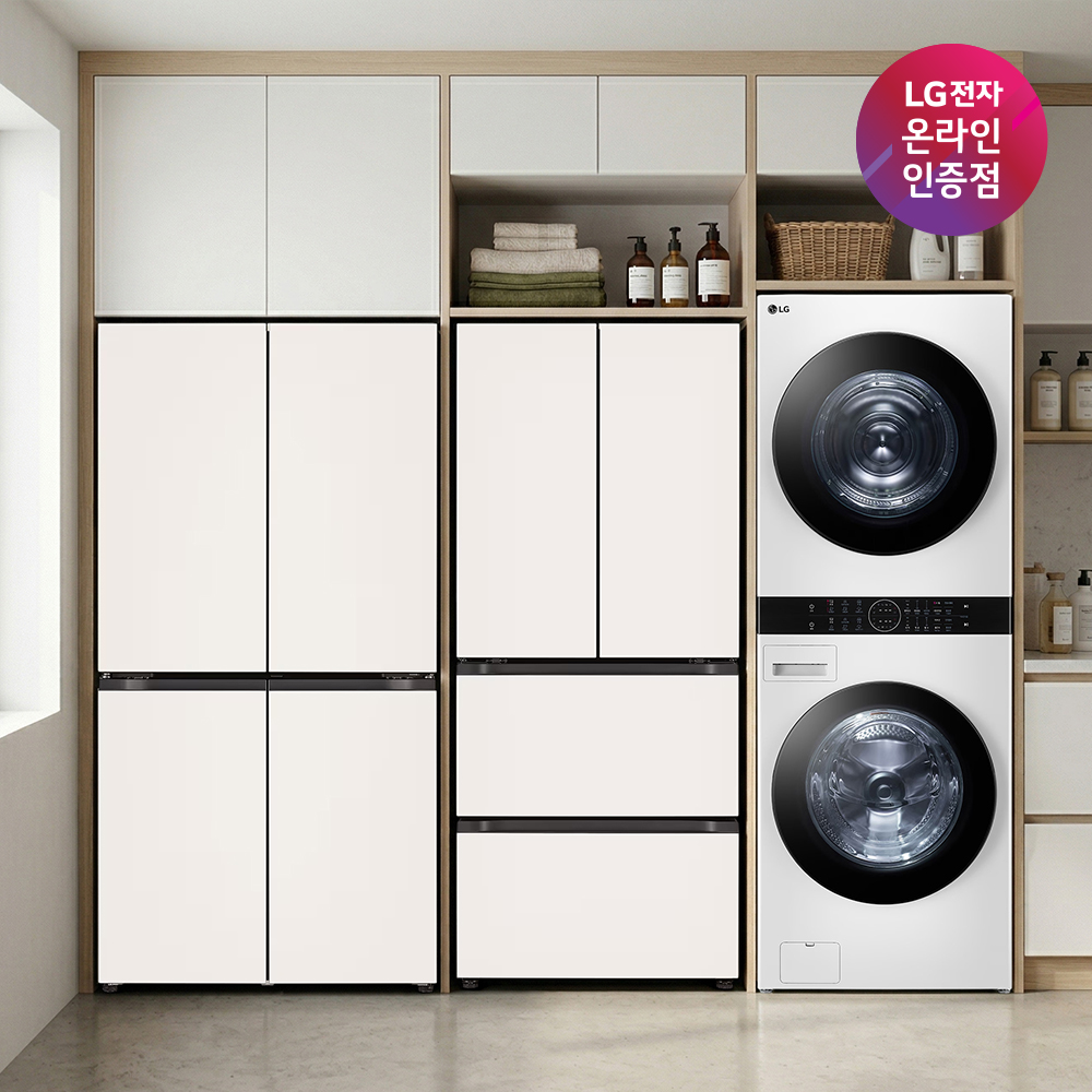 LG 매직스페이스 냉장고 + LG 디오스 김치냉장고 + LG 트롬 워시타워 세트 (T876MEE111 + Z408MEEF23 + W2421WAMR) - 상품 이미지