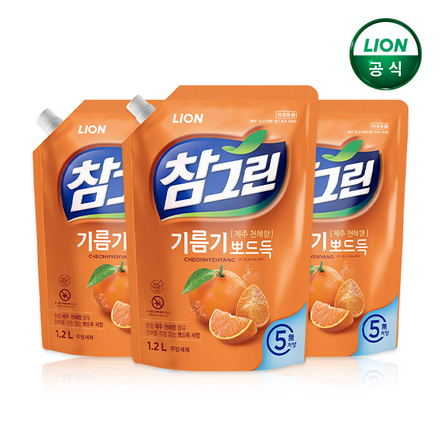 참그린 천혜향뽀드득 주방세제 1.2L 리필x3개 - 상품 이미지