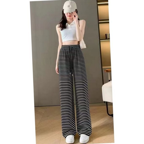 루즈핏 여성 와이드 팬츠 캐주얼 스트라이프 팬츠 데일리 여름 - 상품 이미지