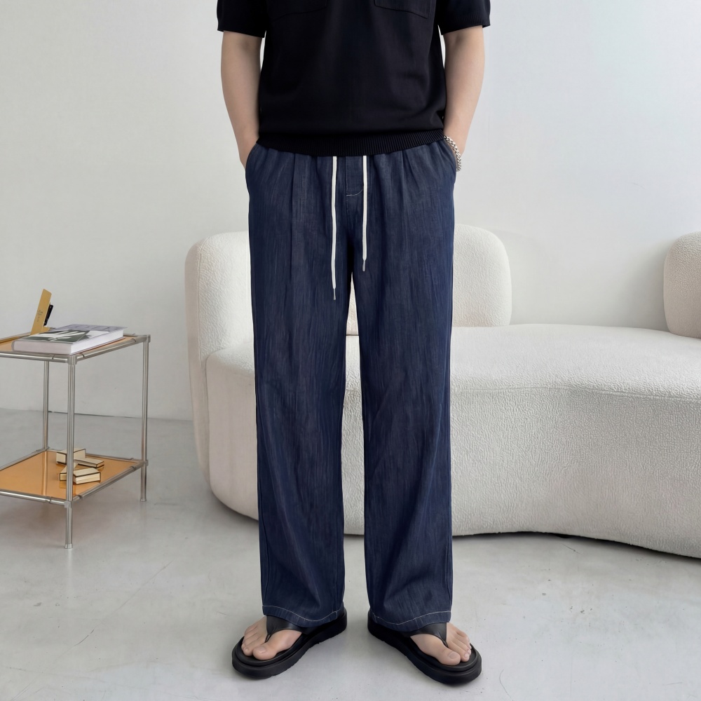 와이드 밴딩 남성여름청바지 생지 고무줄 데님팬츠 흑청바지 2color 이미지 3