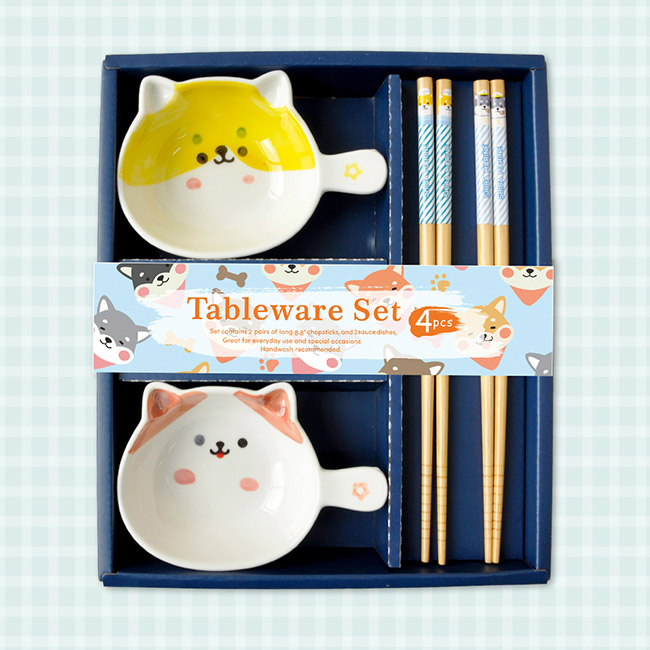 큐트미 고양이손잡이접시2p+ 젓가락2p세트 손잡이그릇 앞접시 전자렌지접시 모던플레이트 - 상세 이미지 5