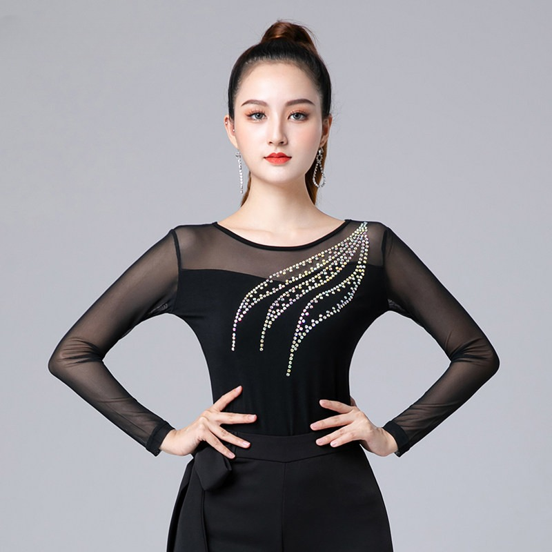 줌바 스포츠 라틴 여성 상의 라인 방송 에어로빅 시스루 댄스복 망사 - 상품 이미지