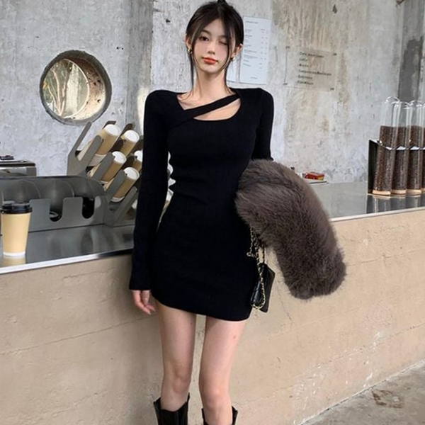 꾸안꾸 여성 원피스 데일리 슬림핏 원피스 라운드 바디핏 섹시 가을 - 상품 이미지