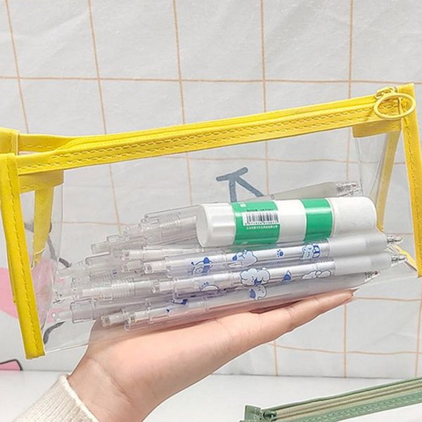 클리어 pvc 투명 필통 휴대용 사각 펜 파우치 학용품 문구 - 상품 이미지