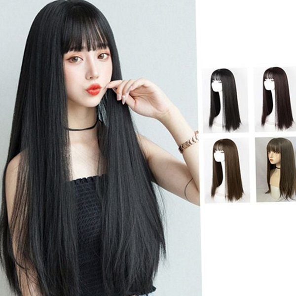 자연 여성가발 생머리 긴 머리 통가발 흑발 많은 - 상품 이미지