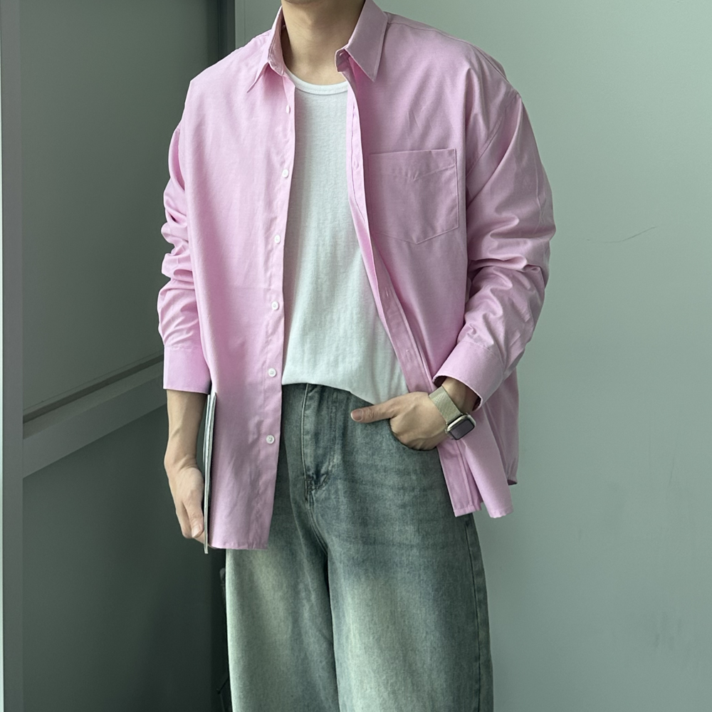 남자 와이셔츠 흰색 무지 오버핏 옥스포드 남방 남자 셔츠 - 상세 이미지 5