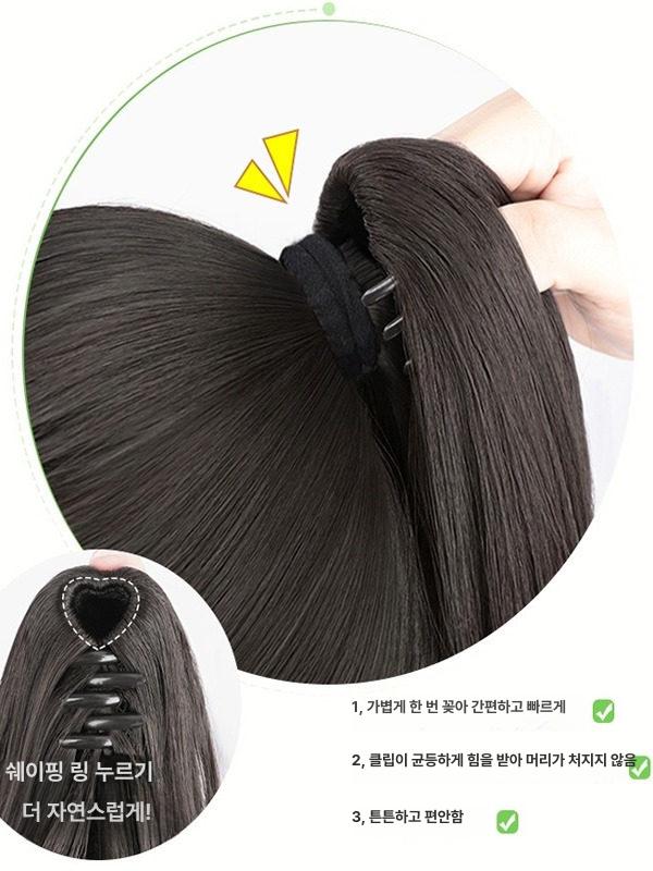인모 포니테일 가발 집게 모델 머리 착용 블렌딩 자연스러운 - 상세 이미지 3
