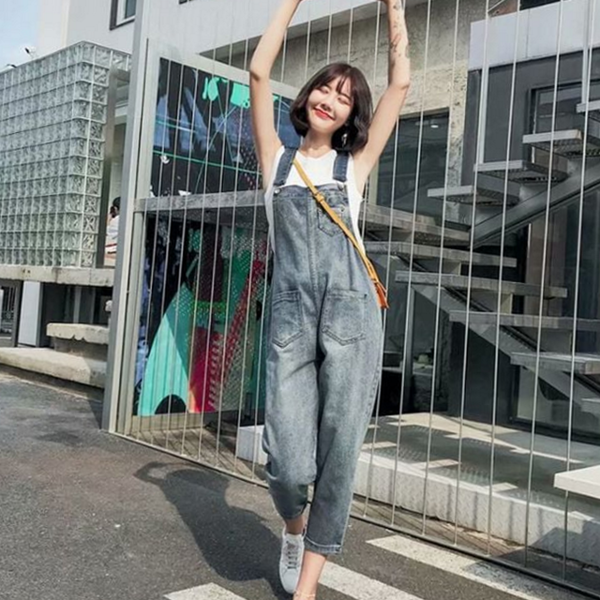 루즈핏 여성 멜빵 바지 캐주얼 여성 데님 멜빵 점프 팬츠 - 상품 이미지