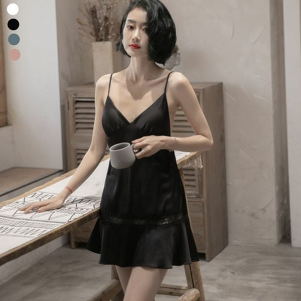 얇은 여성 실크 잠옷 캐미솔 여성 레이스 잠옷 투피스 파자마 - 상품 이미지