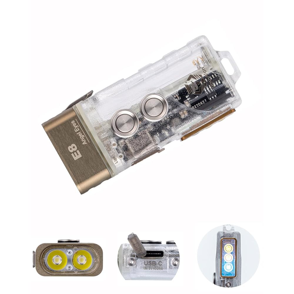 로비본 E8 충전식 EDC 손전등 USB C, 700 고광도 플랫 키체인 손전등, AAA 배터리 교체 가능한 소형 밝은 조명(365nmU + 웜 화이트 전용) E7U Blue - 상품 이미지