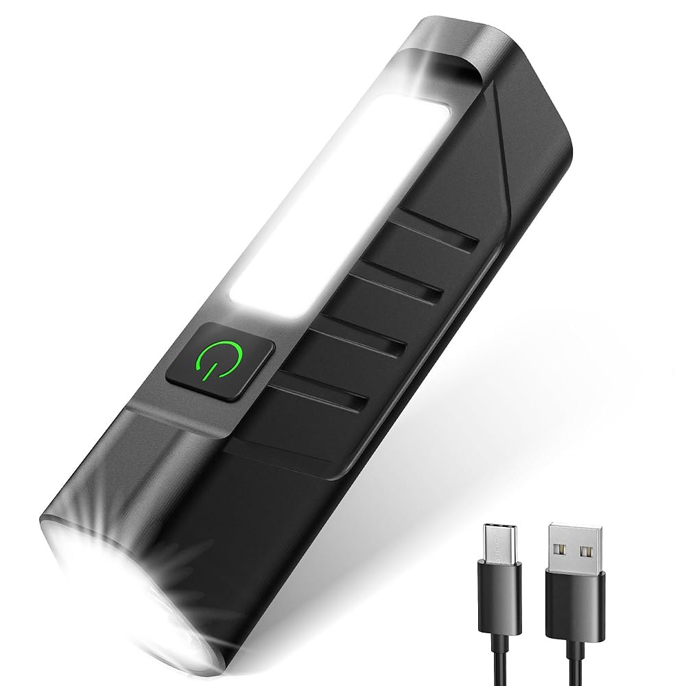 레드 빔과 화이트 LED 콤보가 장착된 OUDEW 충전식 EDC 손전등, 900루멘 휴대용 포켓 라이트, USB-C 충전, IPX4, 야외 비상 작업용 트리플 소스(블랙) - 상품 이미지