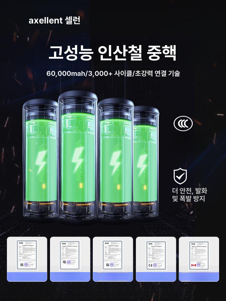 점프스타터 타이어 공기 주입 방전 시동 휴대용 인산철 대용량 배터리 캠핑 낚시 차박 표준세트 본체 클램프 2 헤드 에어노즐 - 상세 이미지 5
