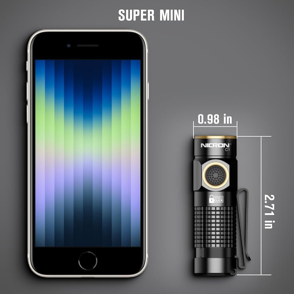 자석이 있는 NICRON 1200 루멘 EDC 손전등, 충전식 포켓 라이트 컴팩트 고루멘 핸드헬드 라이트, 야외 캠핑, 하이킹을 위한 C1 미니 손전등 7 모드(블랙) Black - 상세 이미지 2