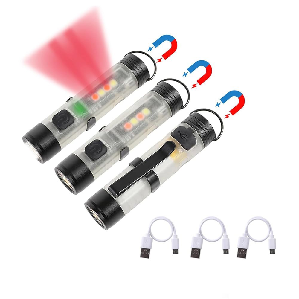 Hilngav3Pack MINI EDC 충전식 열쇠고리 손전등, 300루멘 USB C 포켓 클립으로 매일 휴대할 수 있는 소형 휴대용 미니 LED 조명, 비상 상황 발생 시 있습니 - 상품 이미지