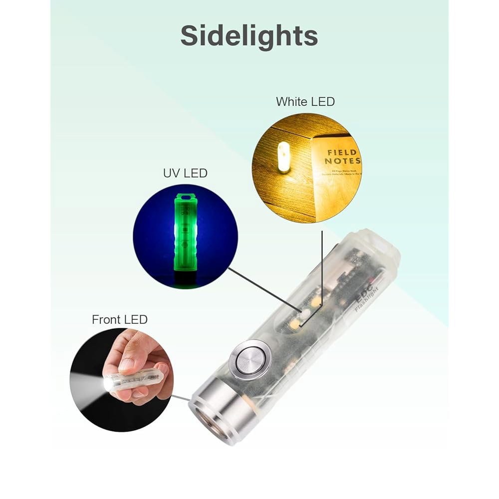 로비본 오로라 A5-G4 USB C 충전식 열쇠고리 손전등 6500K, 650루멘 초밝은 미니 사이즈 EDC 손전등, 따뜻한 흰색 리딩 사이드라이트 2개, 어둠 속에서 빛나는(녹색 - 상세 이미지 3