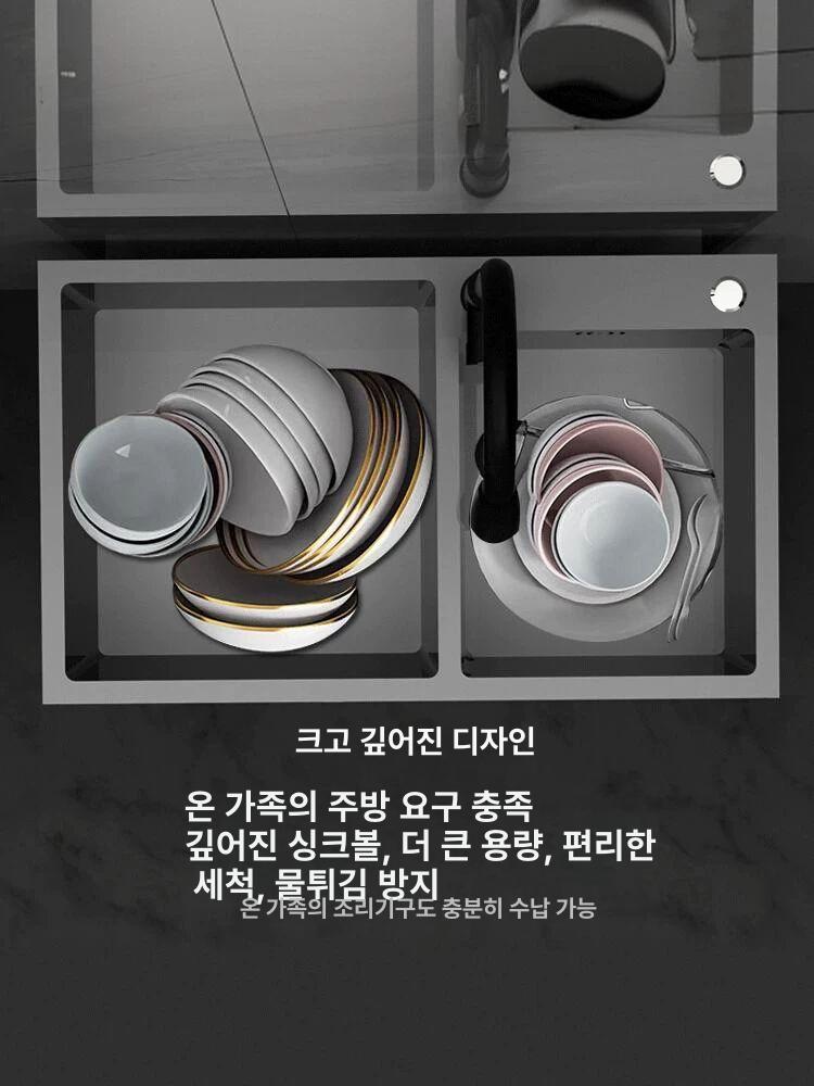 미니싱크대 풀세트 사무실 탕비실 원룸 간이 투볼 스탠딩 이동식 블랙 수전 하부장 씽크볼 52x38cm 없음 화이트 블랙 선택 가능 - 상세 이미지 5