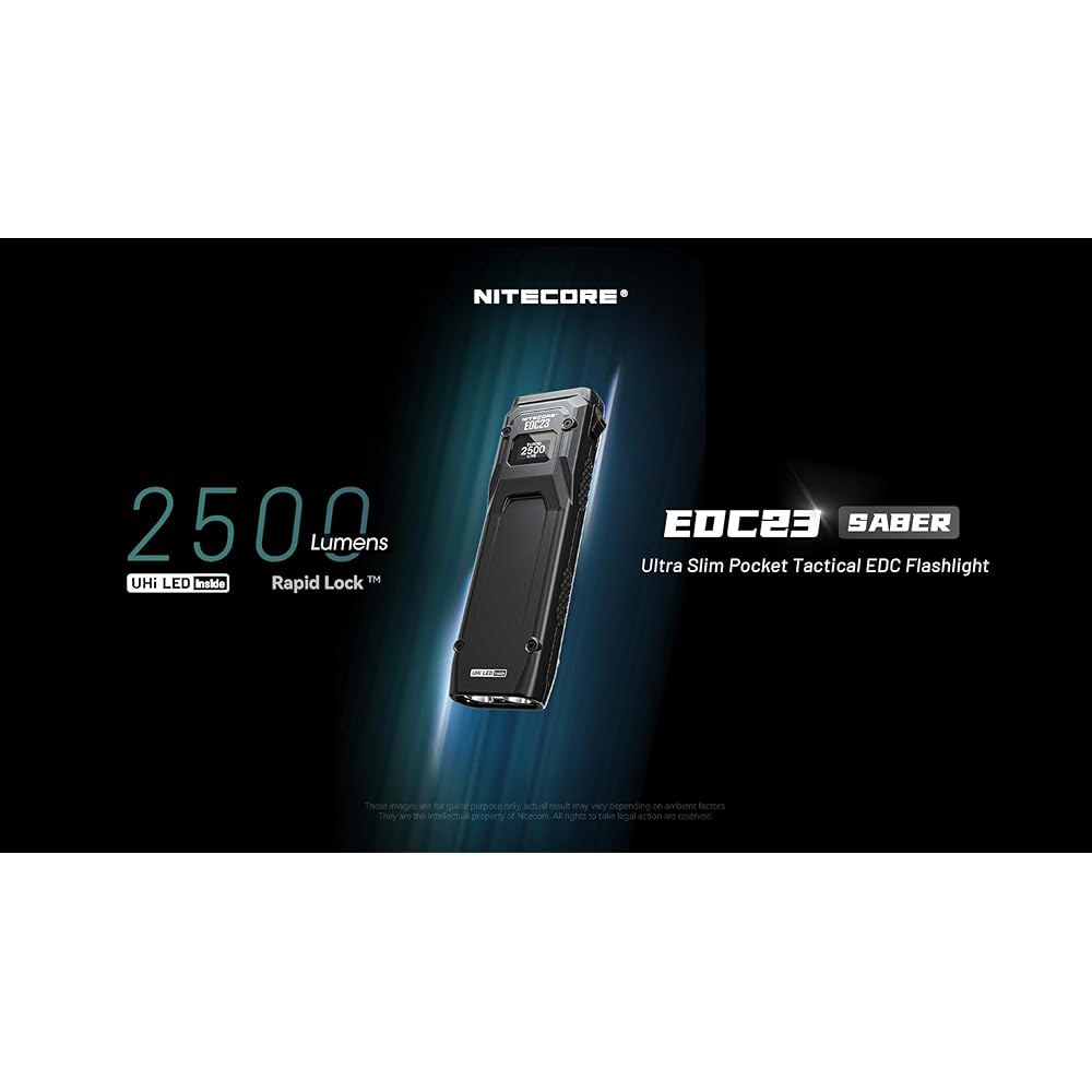 니테코어 EDC23 EDC 손전등, 2500루멘 초슬림 평면형 USB-C 충전식 고속 충전, 디지털 OLED 디스플레이, 기계식 잠금 스위치 - 상세 이미지 3