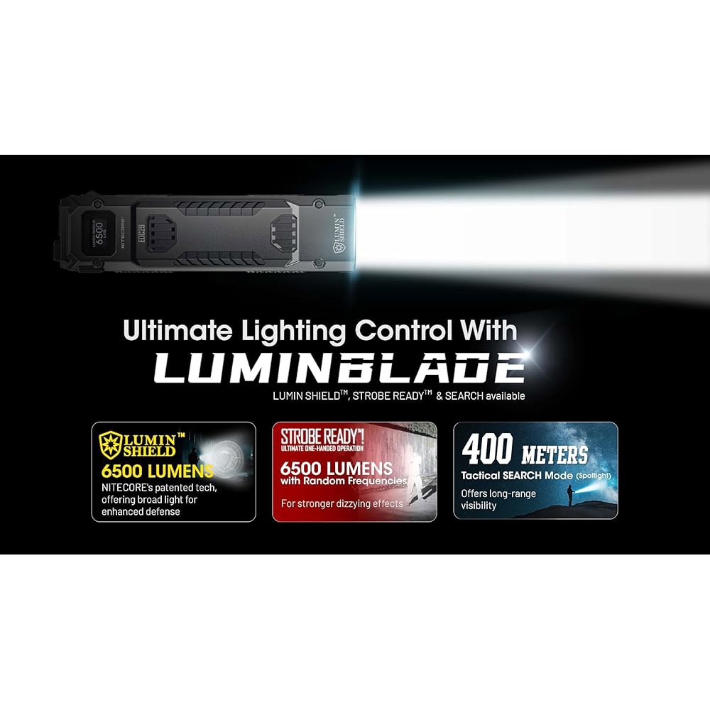 나이트코어 EDC29 EDC 전술 손전등, 6500루멘 USB-C 충전식 슬림 플랫 모양, 스포트라이트 투광등 스트로브 모드 디지털 디스플레이 스티커 - 상세 이미지 3