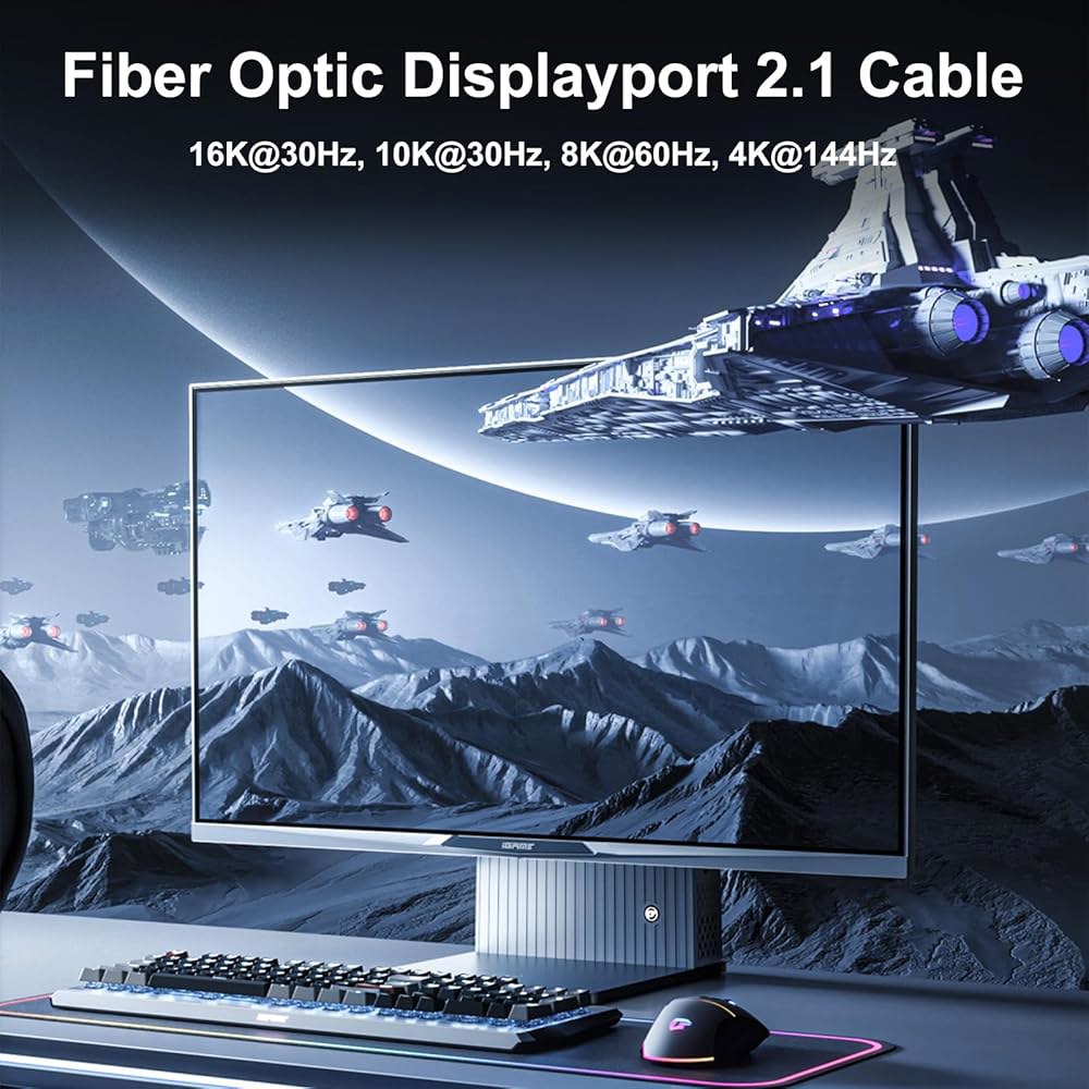 40Gbps 광섬유 디스플레이포트 케이블 2.1, VESA 인증 DP40 16.5피트, 16K@30Hz 10K@30Hz 8K@60Hz 4K@165Hz, HDR, HDCP2.2, - 상세 이미지 2