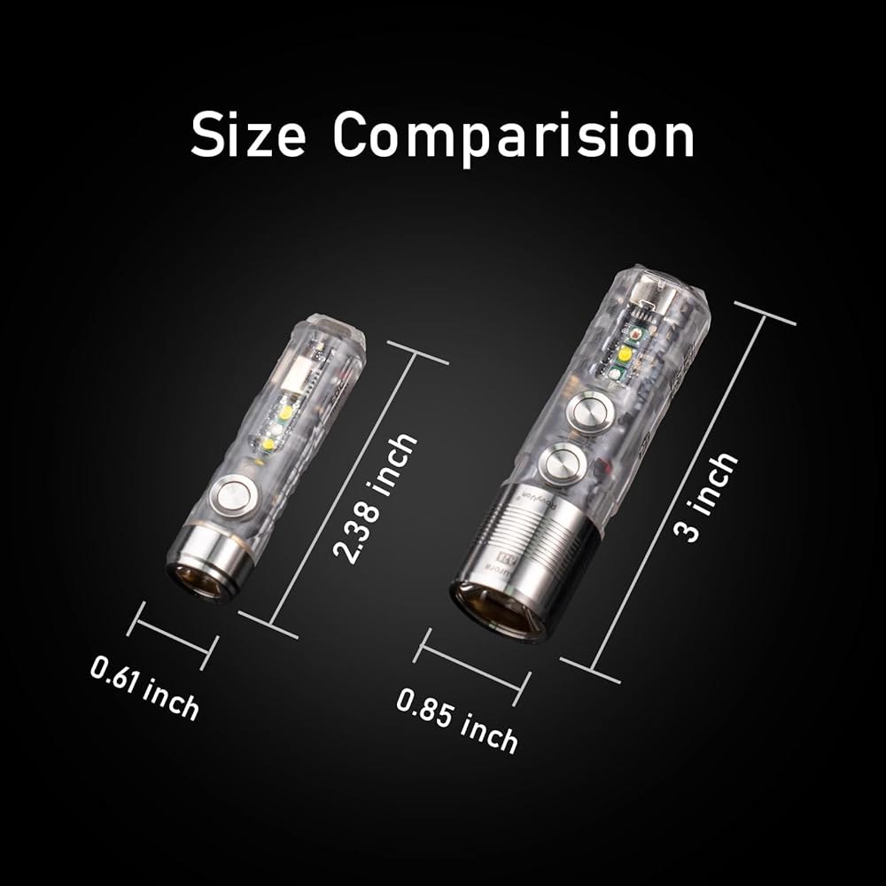 로비본 오로라 A28 2차 USB-C EDC 손전등, 6500K 쿨 화이트 맥스 1000루멘, 850mAh 충전식 소형 레드/화이트/365nm 사이드라이트, 순간 켜짐, 캠핑에 - 상세 이미지 2