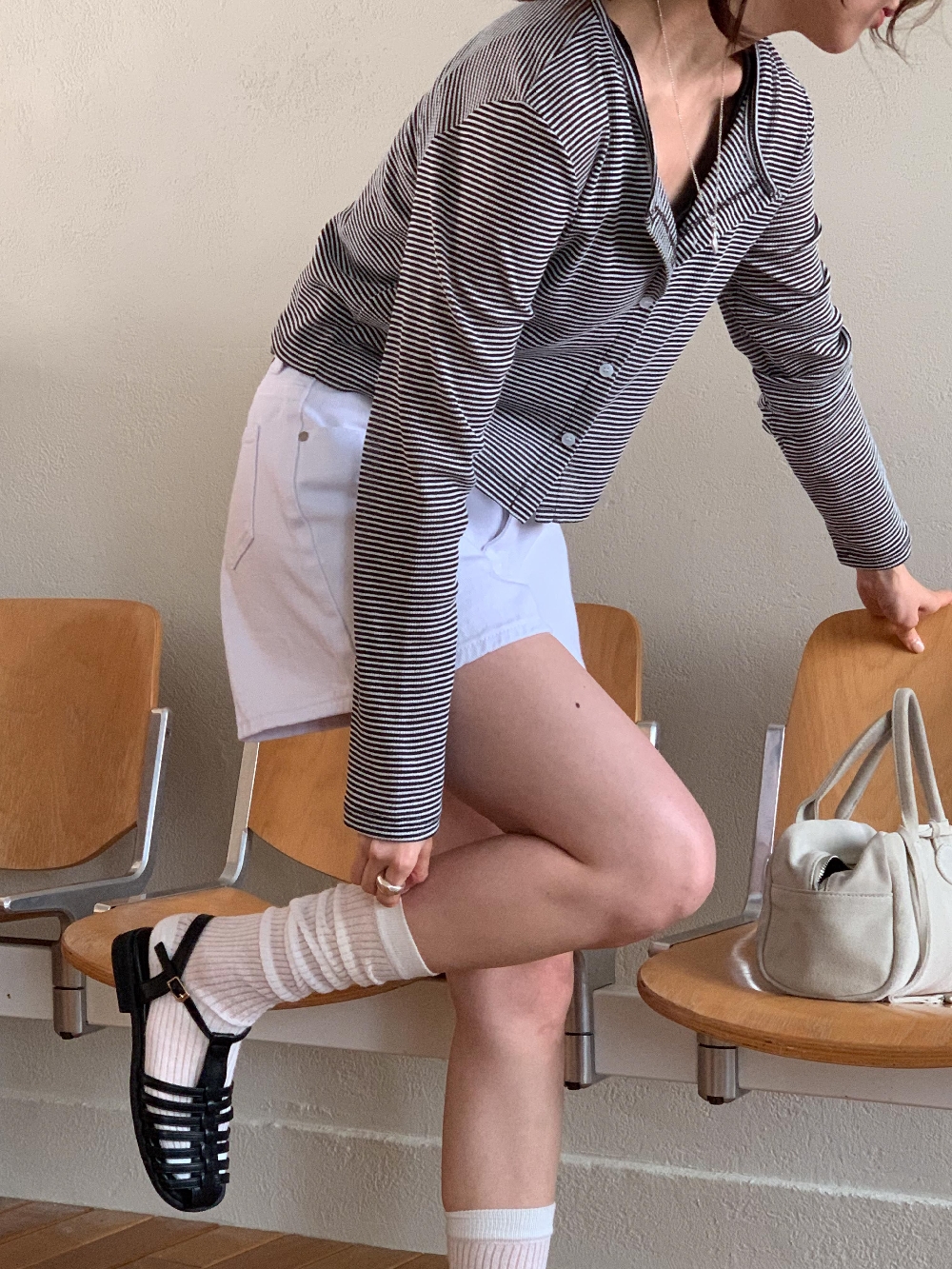 크롭가디건 스트라이프 봄 여름 얇은 긴팔 가디건 이미지 7