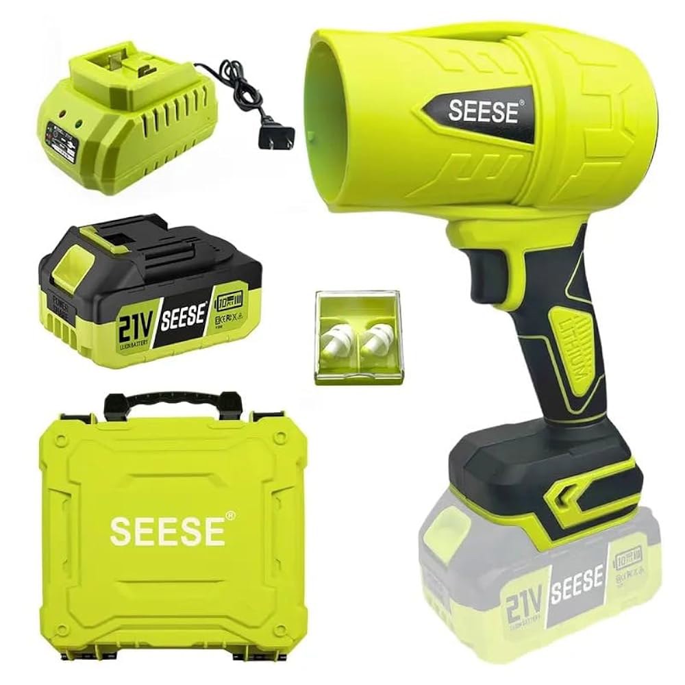 SEESE 터보 제트 송풍기 야드 , 진입로 모래 및 자동차 건조를 위한 무선 송풍기 - 450 CFM 고속, 인체공학적 핸들로 쉽게 작동 가능 - 상품 이미지