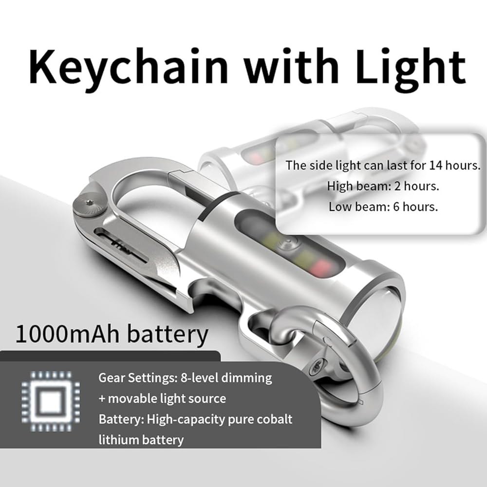DLinky 미니 포터블 1200lm LED 초밝은 EDC 키체인 플래시라이트 H 프로 .USB 캠핑, 비상, 남성 가젯 라이트용 충전식... (실버 화이트) Black - 상세 이미지 3