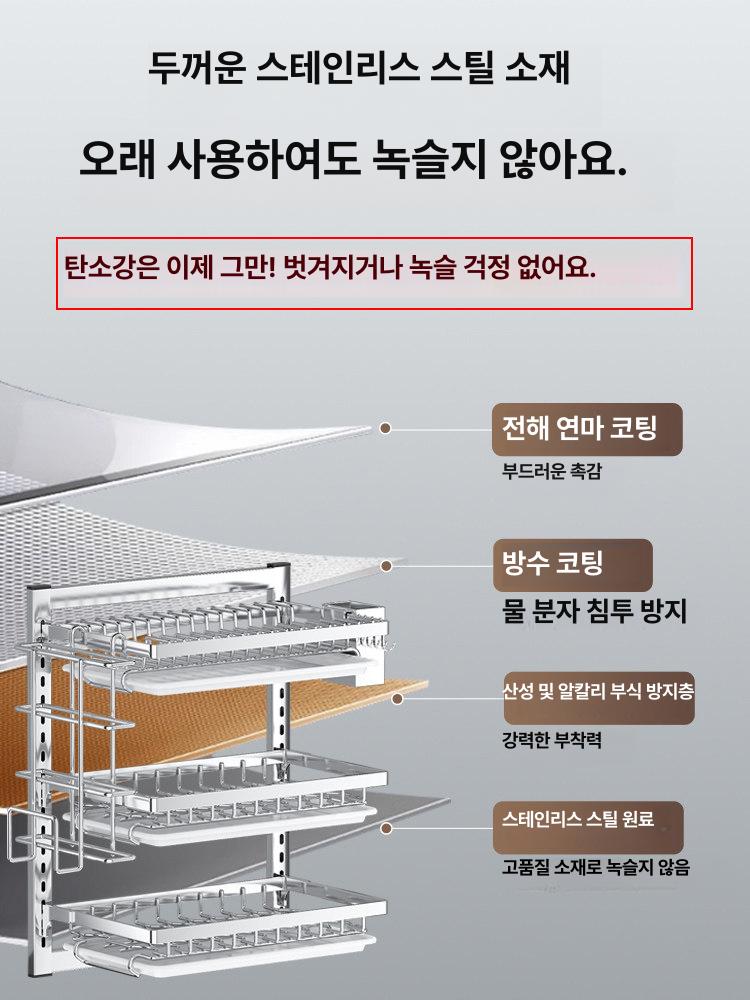 벽부착 식기건조대 벽걸이부착 싱크대 선반 레이어 더블 벽 스텐 주방 식기보관함 - 상세 이미지 3