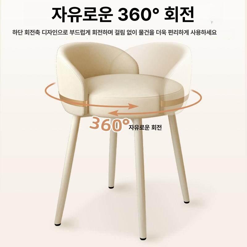 화장대회전의자 등받이 스툴 침실 콘솔의자 파우더룸 바퀴 인테리어 오프화이트 - 상세 이미지 3