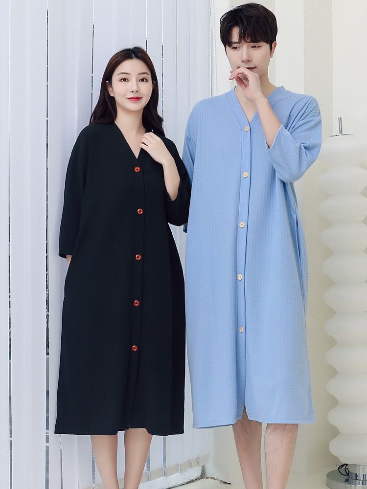 골프샤워가운 잠옷 순면 골프가운 단추 빅사이즈 마사지 목욕가운 얇은 목욕 여행 - 상세 이미지 4