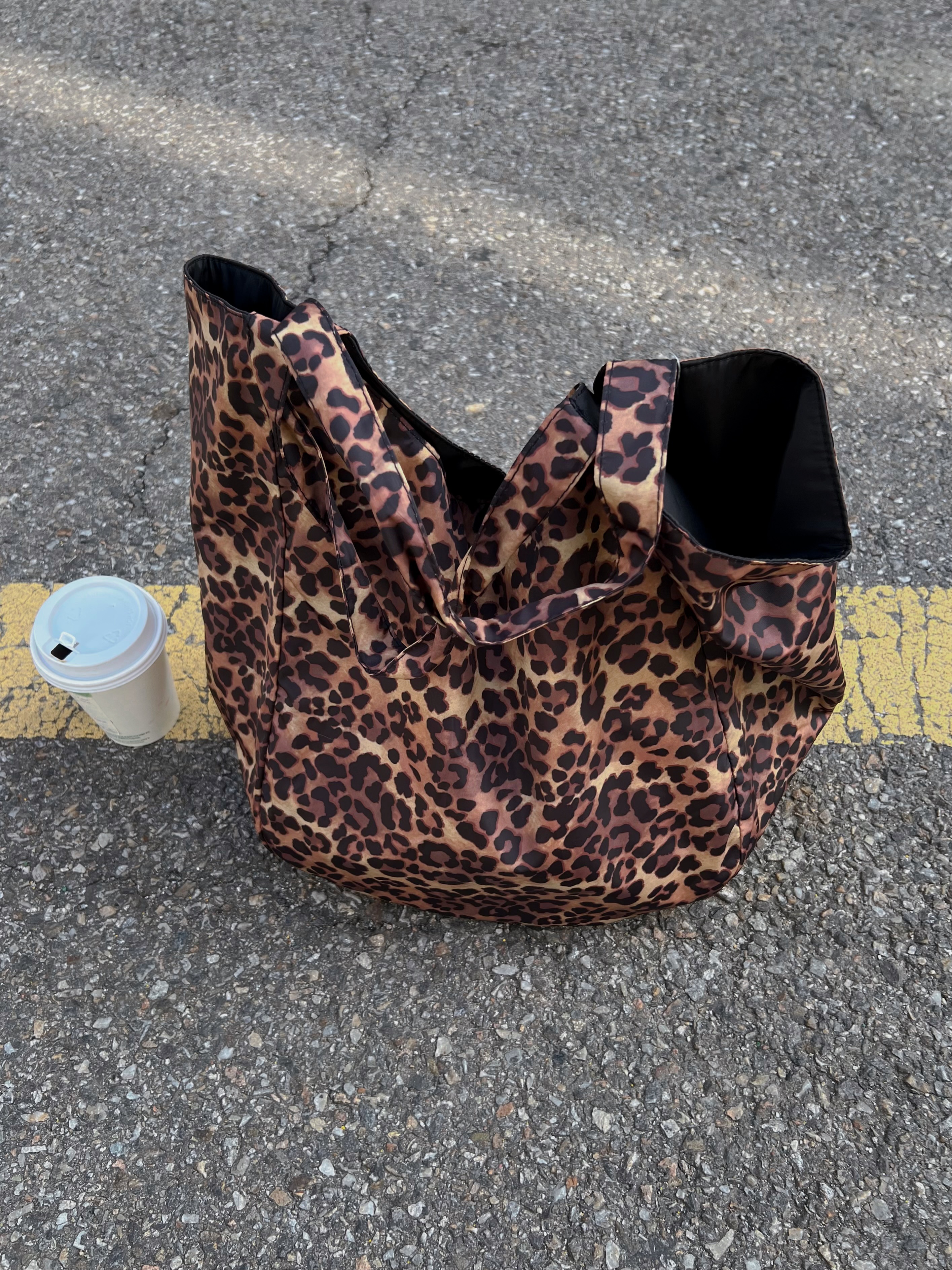 60cm 호피 레오파드 에코백 여자 숄더백 쇼퍼백 나일론가방 - 상품 이미지