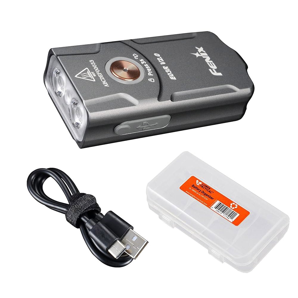 Fenix E03R v2.0 키체인 손전등, 회색, 500루멘 밝은 USB-C 충전식 EDC(빨간색 LED 및 정리함 포함) Gray - 상품 이미지