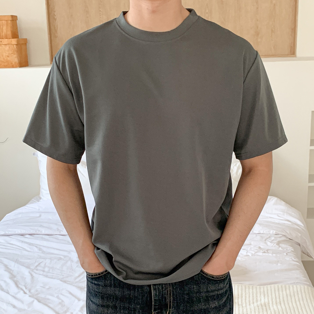 남자 오버핏 반팔 티셔츠 여름 링클프리 무지 빅사이즈 블랙 - 상세 이미지 5