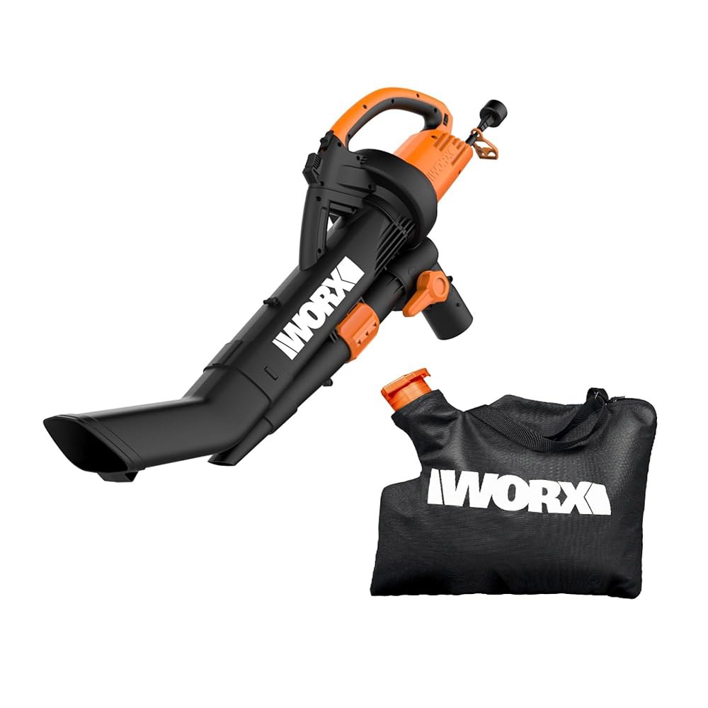 잔디 관리를 위한 WORX Trivac 3 in 1 전기 블로워, 350 CFM 및 210 MPH의 진공, 금속 임펠러가 있는 멀처, WG509 - 상품 이미지