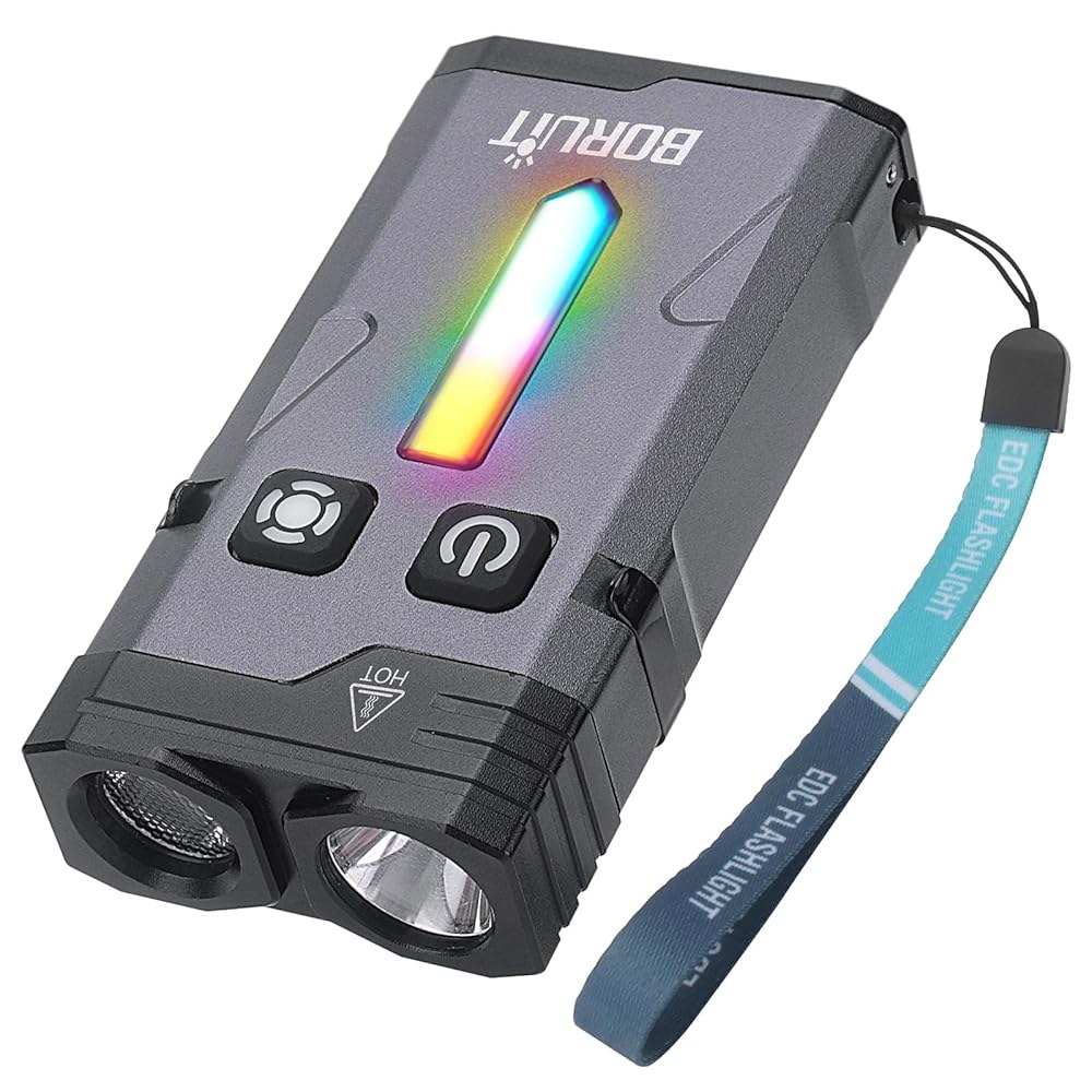 BORUIT EV10 EDC 키체인 플래시라이트 초밝은 USB-C 충전식 - 클립 마그네틱 앰비언트 및 경고 LED 조명이 있는 15가지 모드 소형 다기능 플래시라이트, 알루미늄 - 상품 이미지