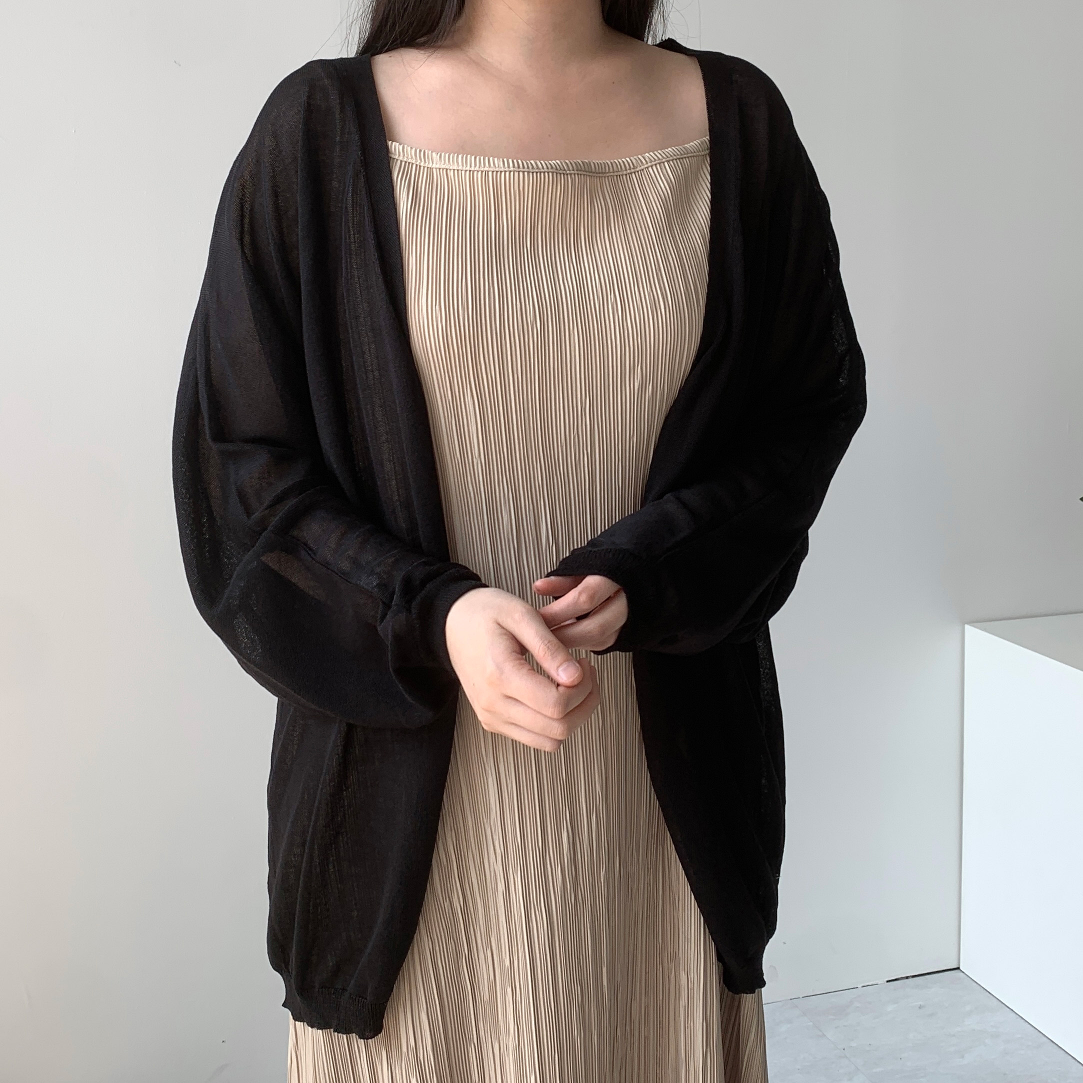 블랙 린넨가디건 여름가디건 얇은가디건 - 상품 이미지