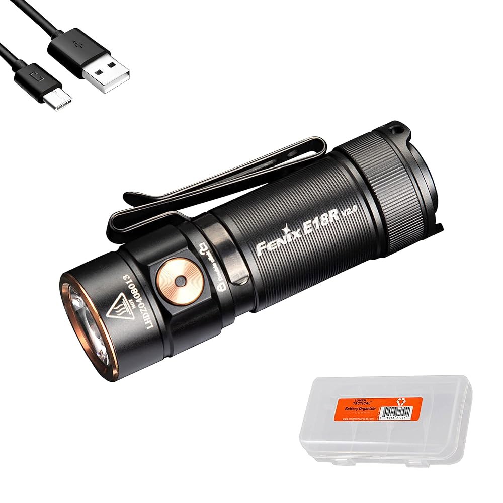 Fenix E18R V2.0 EDC 손전등, 1200루멘 USB-C 충전식 울트라 컴팩트 포켓 라이트(블랙) Black - 상품 이미지