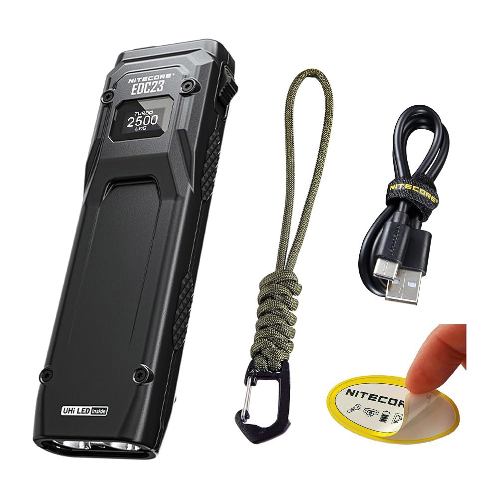 니테코어 EDC23 EDC 손전등, 2500루멘 초슬림 평면형 USB-C 충전식 고속 충전, 디지털 OLED 디스플레이, 기계식 잠금 스위치 - 상품 이미지