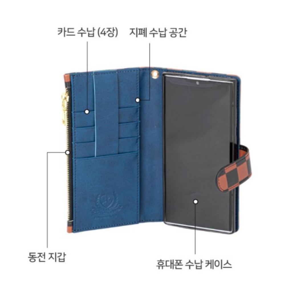 체커보드 스트랩 지갑형 카드 케이스 카스파 블루, 갤럭시S25엣지 SM-S937N 이미지 6