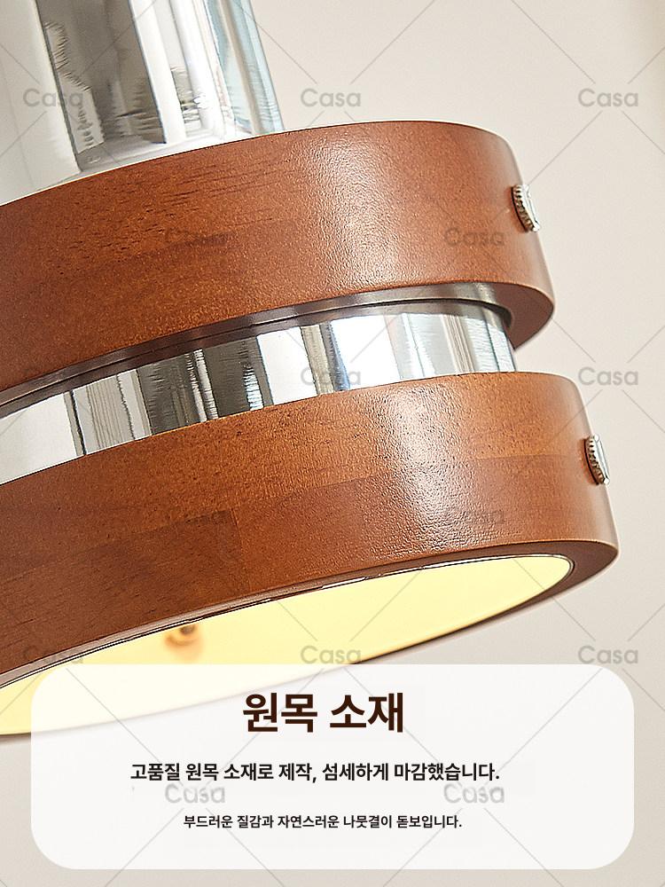 레트로 빈티지 호두나무 원통형 2단 메탈 천장 조명 팬던트램프 카페 인테리어 주방 식탁등 웜라이트 - 상세 이미지 3