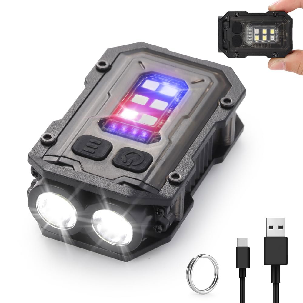 스트보노 미니 EDC 손전등, 사이드라이트가 장착된 소형 강력한 키체인 고광도 800lm, USB-C 충전식, 클립이 라이트 - 하이킹, 러닝, 블랙을 위한 8 모드, IPX4 - 상품 이미지