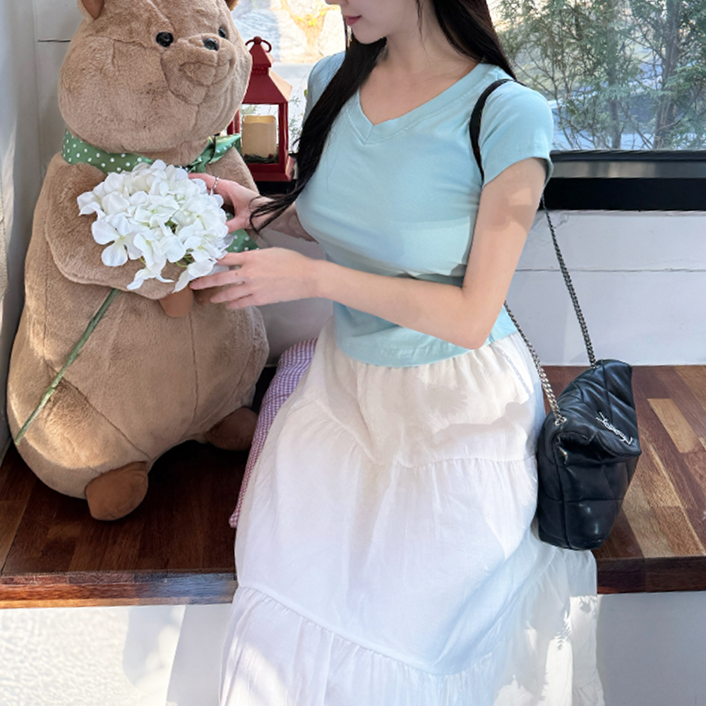 캉캉 롱 스커트 봄 여름 밴딩 플레어 A라인 플리츠 - 상세 이미지 3