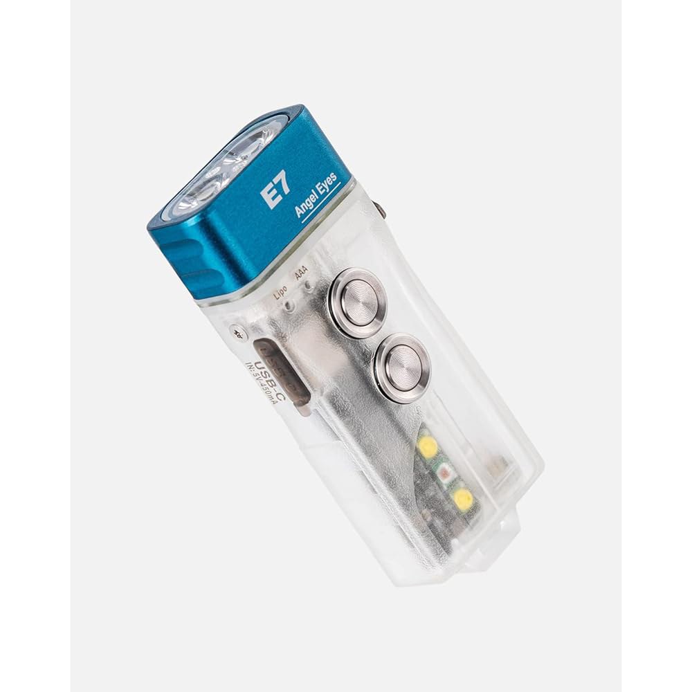 로비본 E7 EDC 키체인 플래시라이트 USB C 충전식 - 4000K 95+ 하이 CRI, 500루멘 GITD 블루 소형 듀얼 전원 호환 교체 가능한 AAA 배터리(사이드라이트 - 상품 이미지