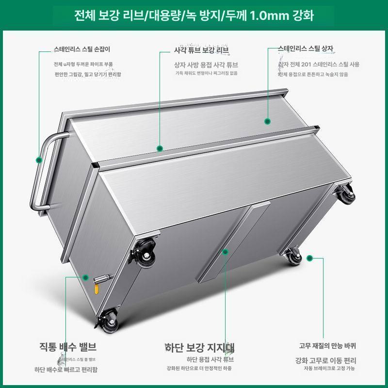 급식실 이동식 스텐 물통 사각 물탱크 대형 배식 운반 카트 - 상세 이미지 2