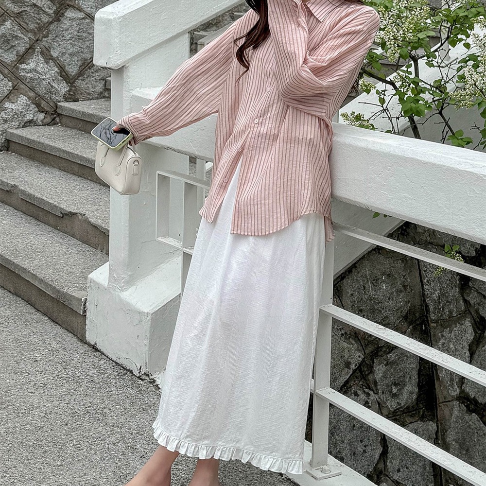 A라인 레이스 프릴 밴딩 롱 스커트 이미지 6