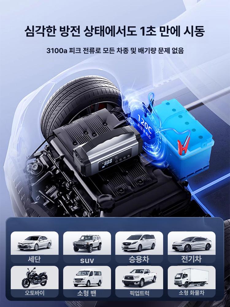 점프스타터 타이어 공기 주입 방전 충전 시동 39800mAh 대용량 LCD 화면 휴대용 ++ 39800 + - 상세 이미지 2